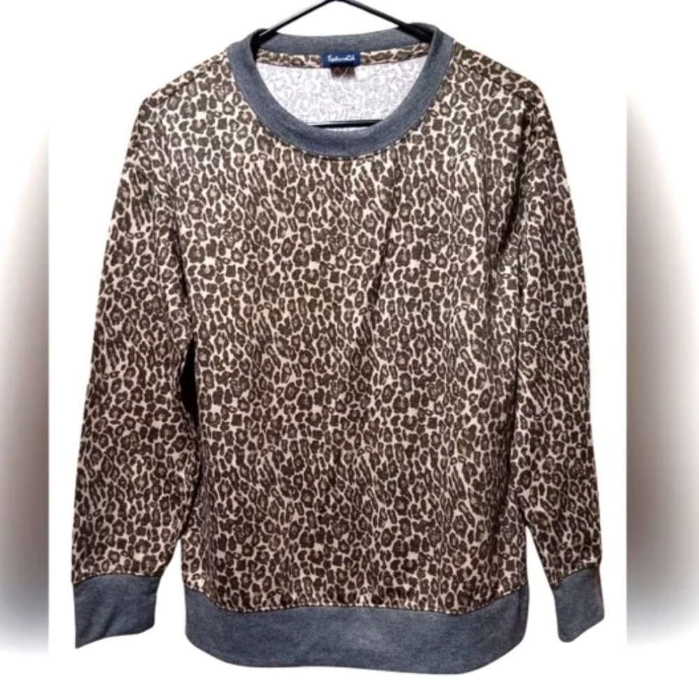 Splendid Boat Neck Animal Print‎ Leopard Crewneck Long Sleeve Sweater